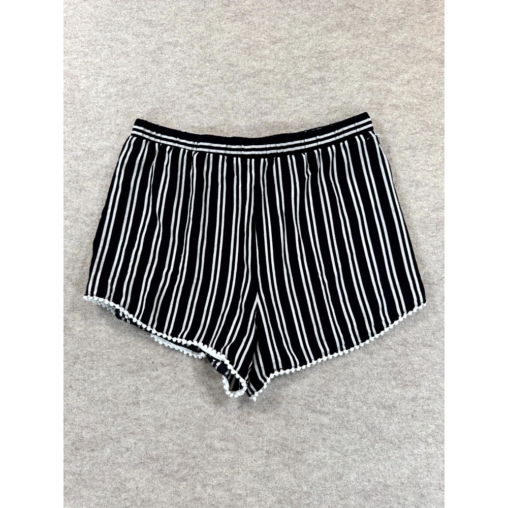 IZ Byer Shorts Womens XL (16) Black White Striped Scalloped Hem Elastic Waist